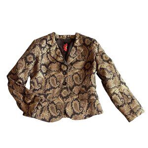 Debbie Shuchat Button-Down Blazer Jacket Paisley Gold Brown Size 10 Women's